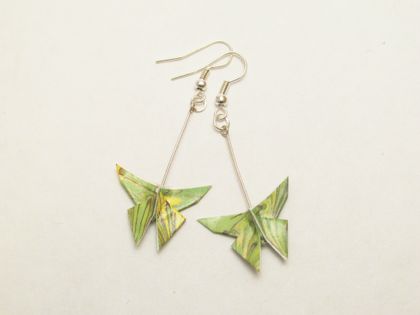 Origami Butterfly hanging Earrings- Green marbled